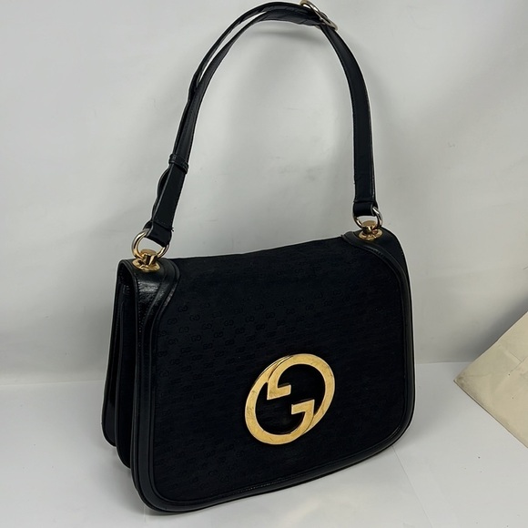 Gucci 1970s Vintage Blondie Logo Black Canvas and Leather Shoulder Bag - Picture 8 of 16